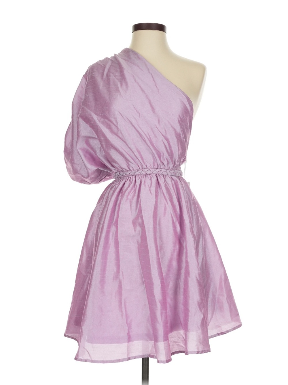 Aakaa One-Shoulder Puff-Sleeve Lilac  Dress